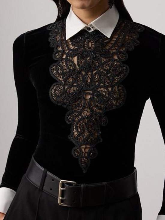 Ralph Lauren Purple Label Tops - Ralph Lauren Collection Fall 25 Missy Black Hand Beaded Velvet Long Sleeve Top